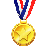 A gold medal with a star on it, attached to a red, white, and blue ribbon.